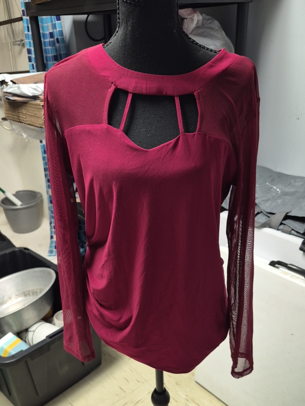 Women's Cutout Long-Sleeve Top - Burgundy